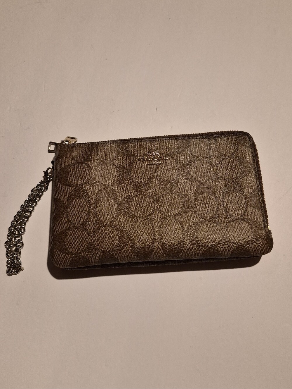 Coach Signature Canvas Wristlet in Brown with Chain Strap F16109